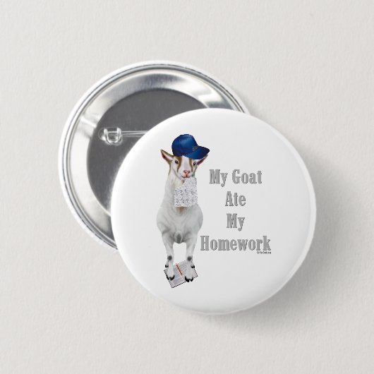 Funny Goat Ate Meine Hausaufgaben Button (Vorne & Hinten)
