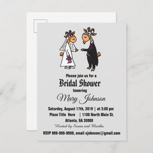 Funny Goat Bridge and Groom Brautparty Einladungspostkarte (Vorne/Hinten)