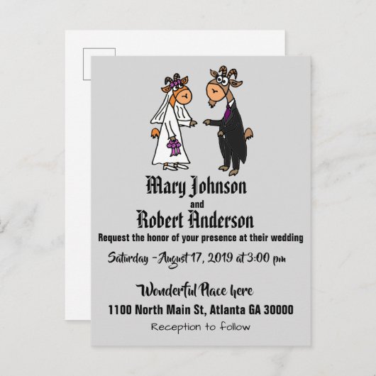 Funny Goat Brie and Groom Wedding Einladung (Vorne/Hinten)