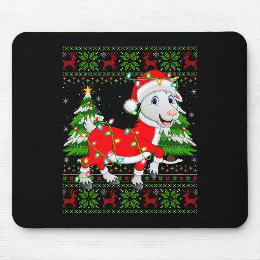 Funny Goat Christmas Lights Santa Costume Ugly Xma Mousepad (Vorne)