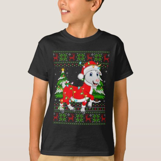 Funny Goat Christmas Lights Santa Costume Ugly Xma T-Shirt (Vorderseite)