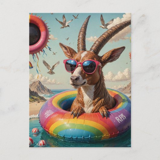 Funny Goat Like Critter auf einer Float-Reise Postkarte (Vorderseite)