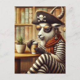 Funny Goat Piraten trinken Kaffee Postkarte
