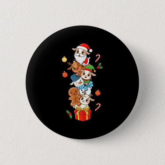 Funny Goat Santa Elf Snowman Christmas Womens Mens Button (Vorderseite)