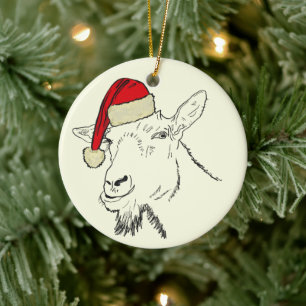 Funny Goat santa Keramik Ornament