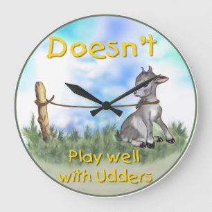 Funny Goat spielt nicht gut mit Udders Wall Clock Große Wanduhr