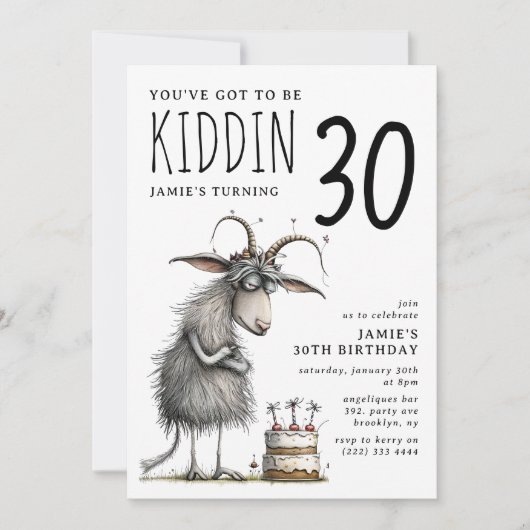 Funny Goat Whimsical Erwachsene Geburtstag Einladung (Vorderseite)
