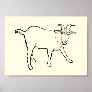 Funny Goat Zeichnend Quirky Cartoon Farm Tierart Poster