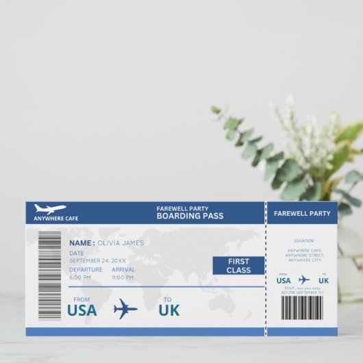 Funny Goaway Party, Boarding Pass Ticket Einladung (Stehend Vorderseite)