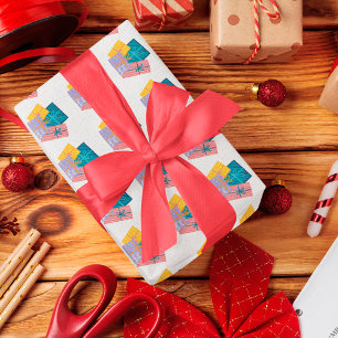 Funny Gold Red White Green Pine Weihnachtsgeschenk Geschenkpapier