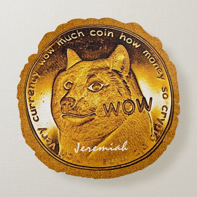 Funny Golden Dogecoin Rundes Kissen (Vorderseite)