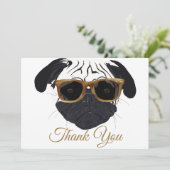 Funny Golden Glasses Mops Hunde Illustration Dankeskarte (Stehend Vorderseite)
