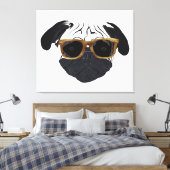 Funny Golden Glasses Mops Hunde Illustration Leinwanddruck (Insitu (Schlafzimmer))