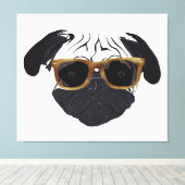 Funny Golden Glasses Mops Hunde Illustration Leinwanddruck (Insitu (Holzboden))