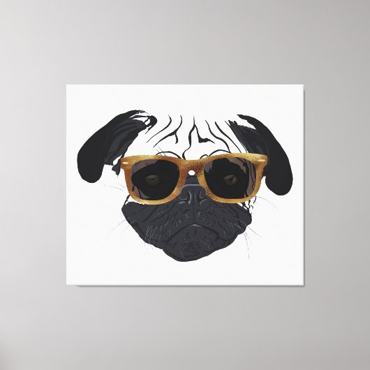 Funny Golden Glasses Mops Hunde Illustration Leinwanddruck (Vorderseite)