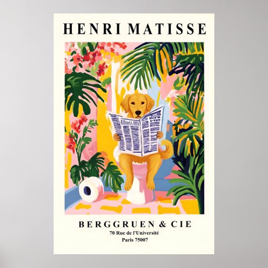 Funny Golden Retriever Art - Dog on Toilet Poster (Vorne)