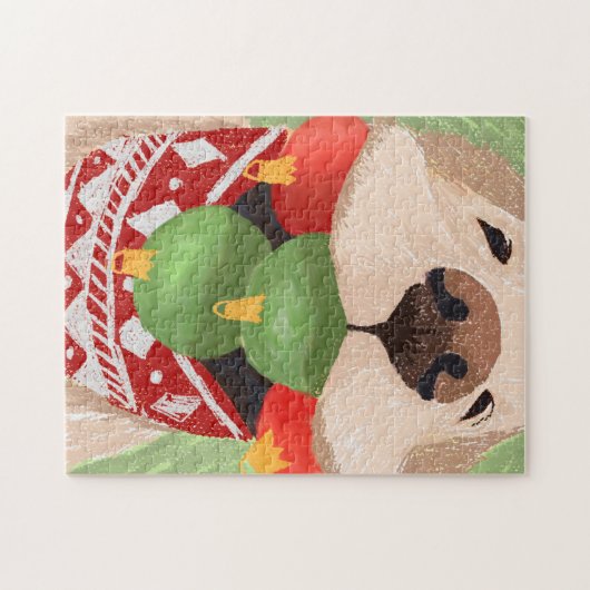Funny Golden Retriever Christmas Balls Mouth Puzzle (Horizontal)
