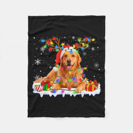 Funny Golden Retriever Christmas Santa Hat Reindee Fleecedecke (Vorderseite)