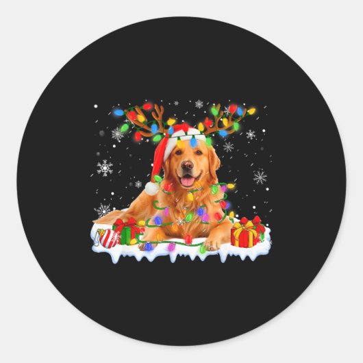 Funny Golden Retriever Christmas Santa Hat Reindee Runder Aufkleber (Vorderseite)