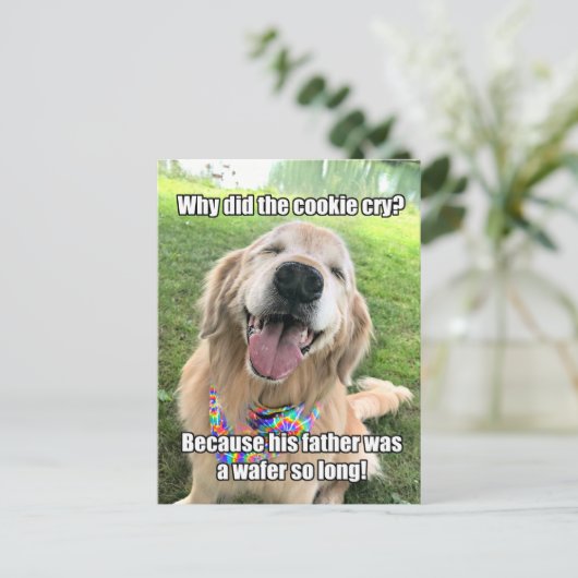 Funny Golden Retriever Cookie Joke Meme Postcard Postkarte (Stehend Vorderseite)