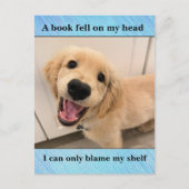 Funny Golden Retriever Dog Book Shelf Joke Meme Postkarte (Vorderseite)