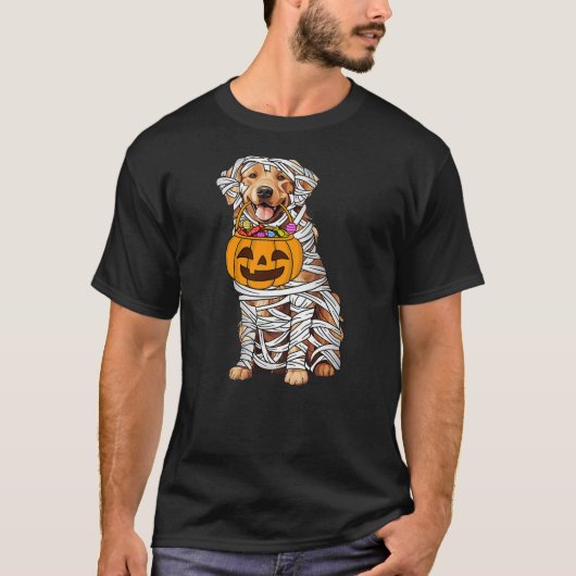 Funny Golden Retriever Dog Mummy Halloween Pumpkin T-Shirt (Vorderseite)