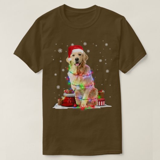 Funny Golden Retriever Dog Tree Weihnachtsbeleucht T-Shirt (Design vorne)