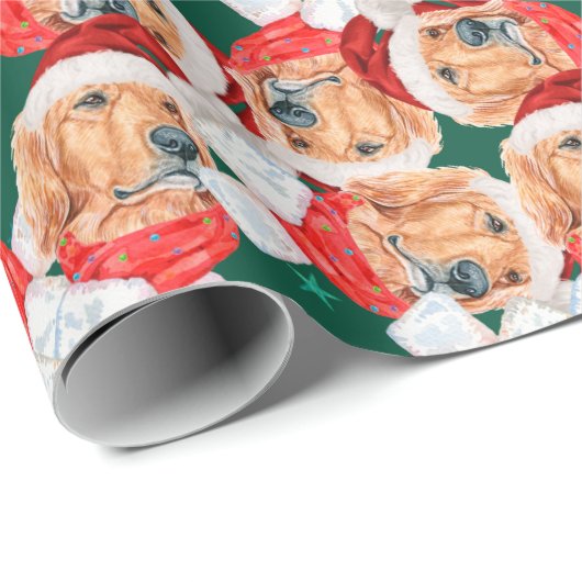 Funny Golden Retriever Face Christmas Pattern Geschenkpapier (Rolleneckpunkt)