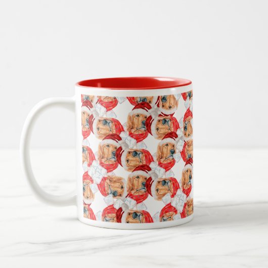 Funny Golden Retriever Face Christmas Pattern Zweifarbige Tasse (Links)