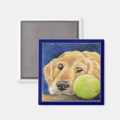 Funny Golden Retriever Hund mit Tennisball Magnet (Vorderseite/Rückseite)