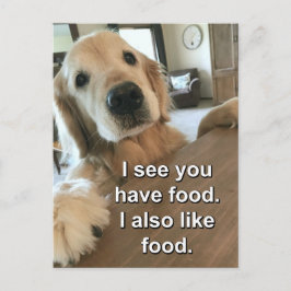 Funny Golden Retriever Ich sehe, du hast Essen Mem Postkarte