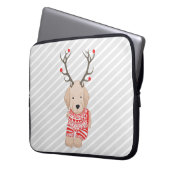 Funny Golden Retriever Puppy Rentier Antlers Laptopschutzhülle (Vorderseite Links)