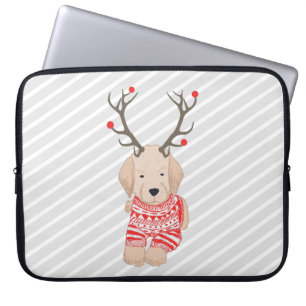 Funny Golden Retriever Puppy Rentier Antlers Laptopschutzhülle