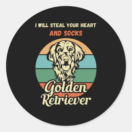 Funny Golden Retriever Sock Dieb. Funny Dog Runder Aufkleber (Vorderseite)