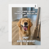 Funny Golden Retriever Weasel Barkeeper Joke Meme Postkarte (Vorne/Hinten)