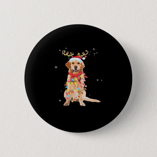Funny Golden Retriever Weihnachtsbaum Santa Reinde Button (Vorderseite)
