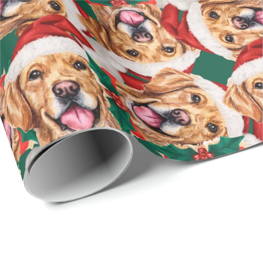 Funny Golden Retriever Weihnachtsmuster Geschenkpapier (Rolleneckpunkt)