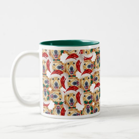 Funny Golden Retriever Weihnachtsmuster Zweifarbige Tasse (Links)
