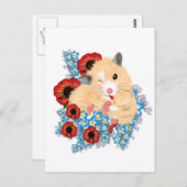 Funny Golden Syrian Hamster sitzend in Blume Postkarte (Vorne/Hinten)