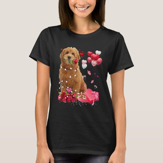Funny Goldendoodle Rose Heart Happy Valentine Day  T-Shirt (Vorderseite)