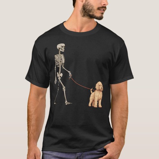 Funny Goldendoodle Skeleton Dog Walking Halloween T-Shirt (Vorderseite)