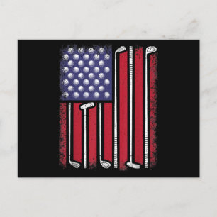 Funny Golf American Flag Golf Player Vintag Golfe Feiertagspostkarte