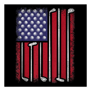 Funny Golf American Flag Golf Player Vintag Golfe Poster