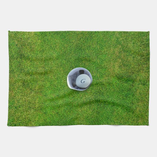 Funny Golf Ball Monogram Green Kittuch Handtuch (Horizontal)
