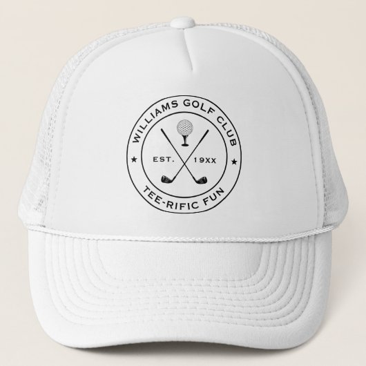 Funny Golf Club Golfer Pub Custom Text Schwarz-wei Truckerkappe (Vorderseite)