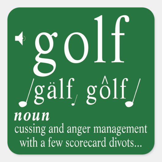 Funny Golf Definition Anger Management Humor Pun   Quadratischer Aufkleber (Vorderseite)