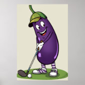 Funny Golf Eggplant Character: Cartoon Golfer Vege Poster (Vorne)