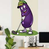Funny Golf Eggplant Character: Cartoon Golfer Vege Poster (Heimbüro)