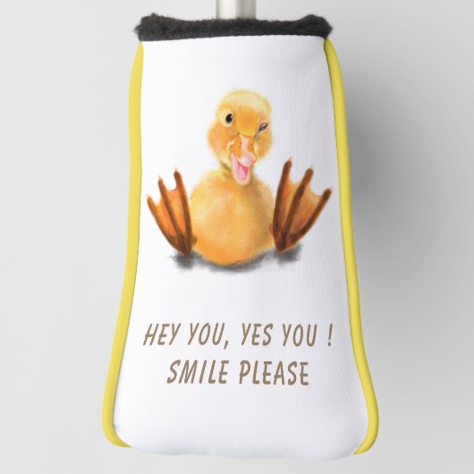 Funny Golf Head Cover Happy Duck - Custom Text Headcover (Rotieren 90)