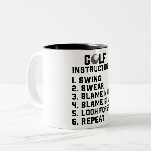 Funny Golf Instructions Zweifarbige Tasse (Vorderseite Links)